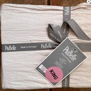 PiuBelle KING Size Cotton Sheet Set - Light Gray with Thin Silver Gray Stitich